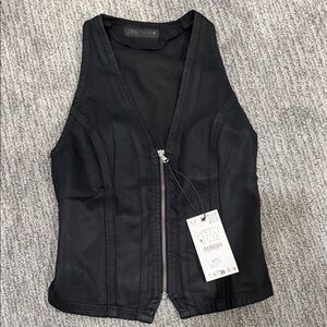 Zara Z1975 Coated Denim Fitted Vest with Zipper